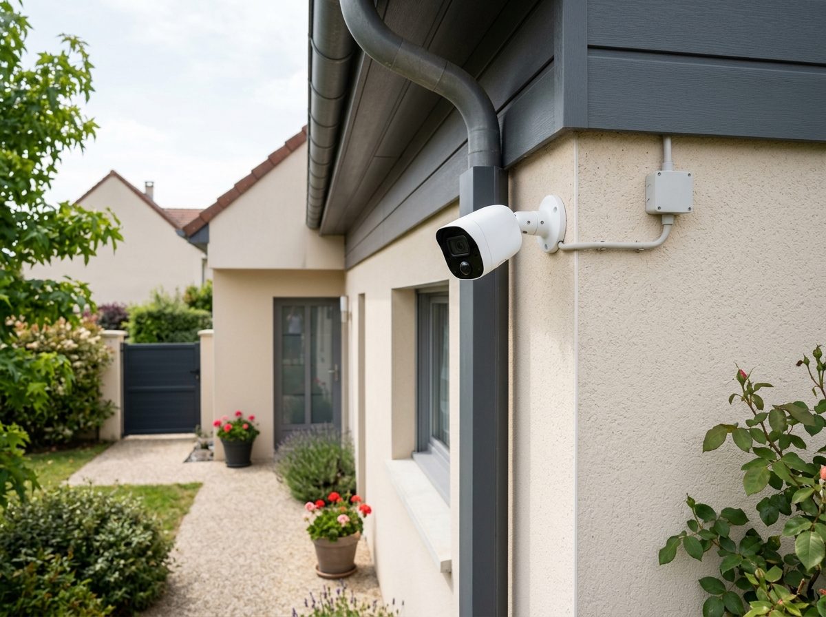 Caméra de vidéosurveillance installée sur la façade d'une maison